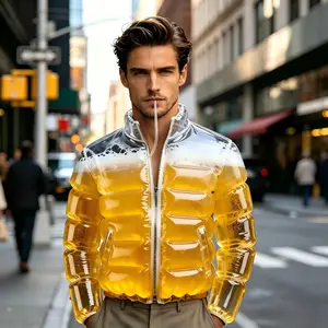 1pc Men's Transparent Beer Filled Pool Jacket, Beer Festival Party Costume, Birthday, Fun Dressing, Includes Straw, Reusable Vest