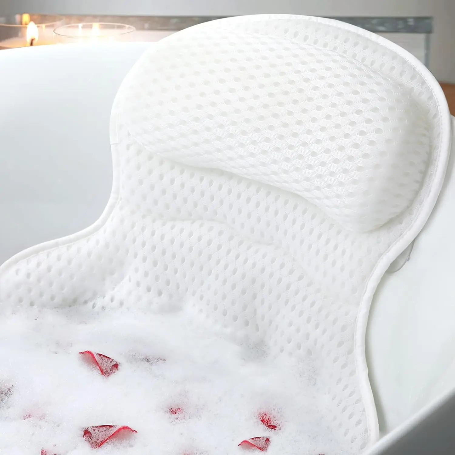 Bath Pillow Bathtub Pillow, Luxury Bath Pillows for Tub  and  Support, Bath Tub Pillow Headrest with Soft 4D Mesh Fabric and Non-Slip Suction Cups, Relaxing Bath Accessories  Gifts