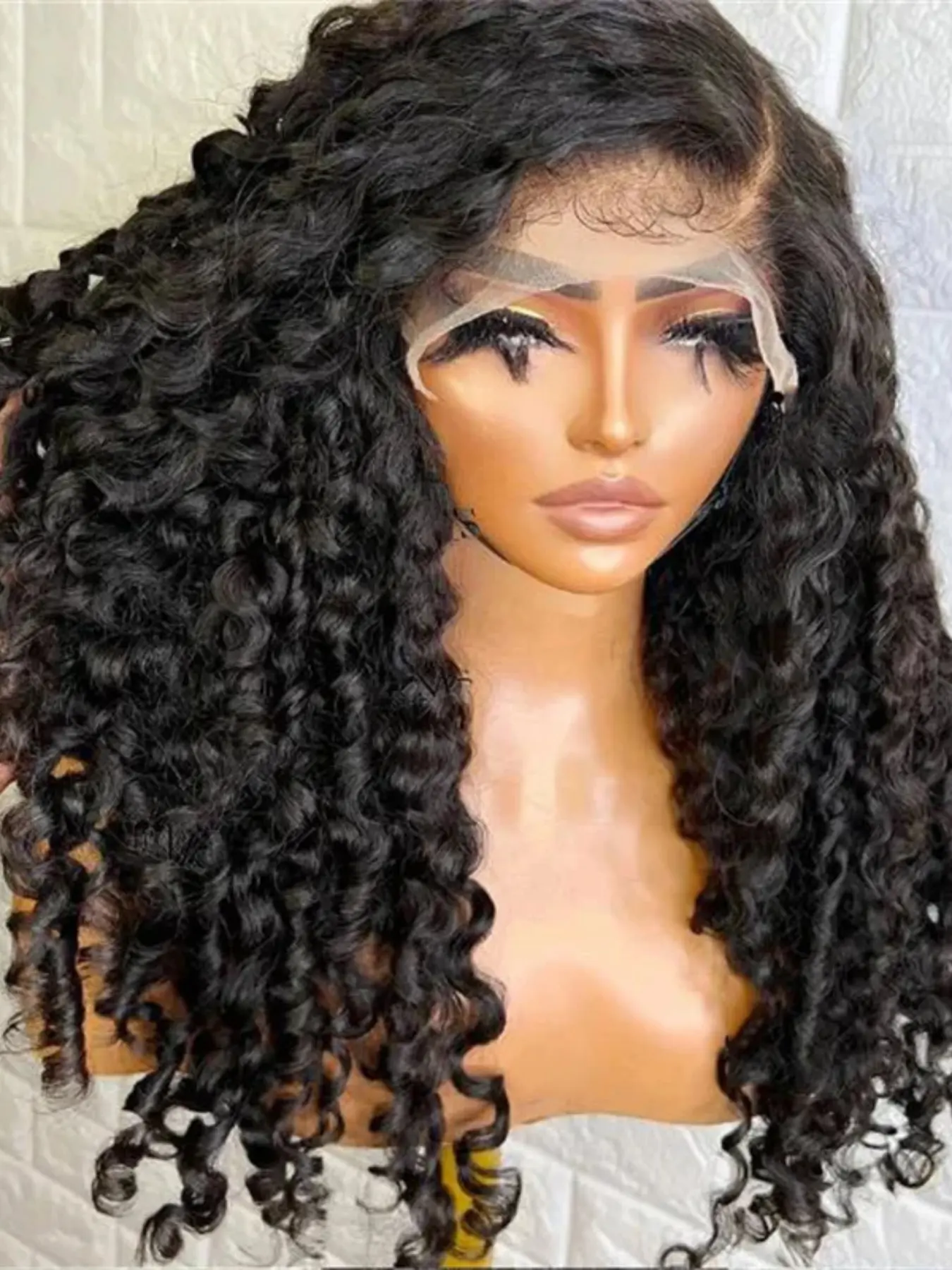 26-Inch Soft Natural Black Kinky Curly Wig,  Lace Front, Lace Wigs, Pre-Plucked, Heat Resistant, Synthetic Hair for Women, All Seasons Wear