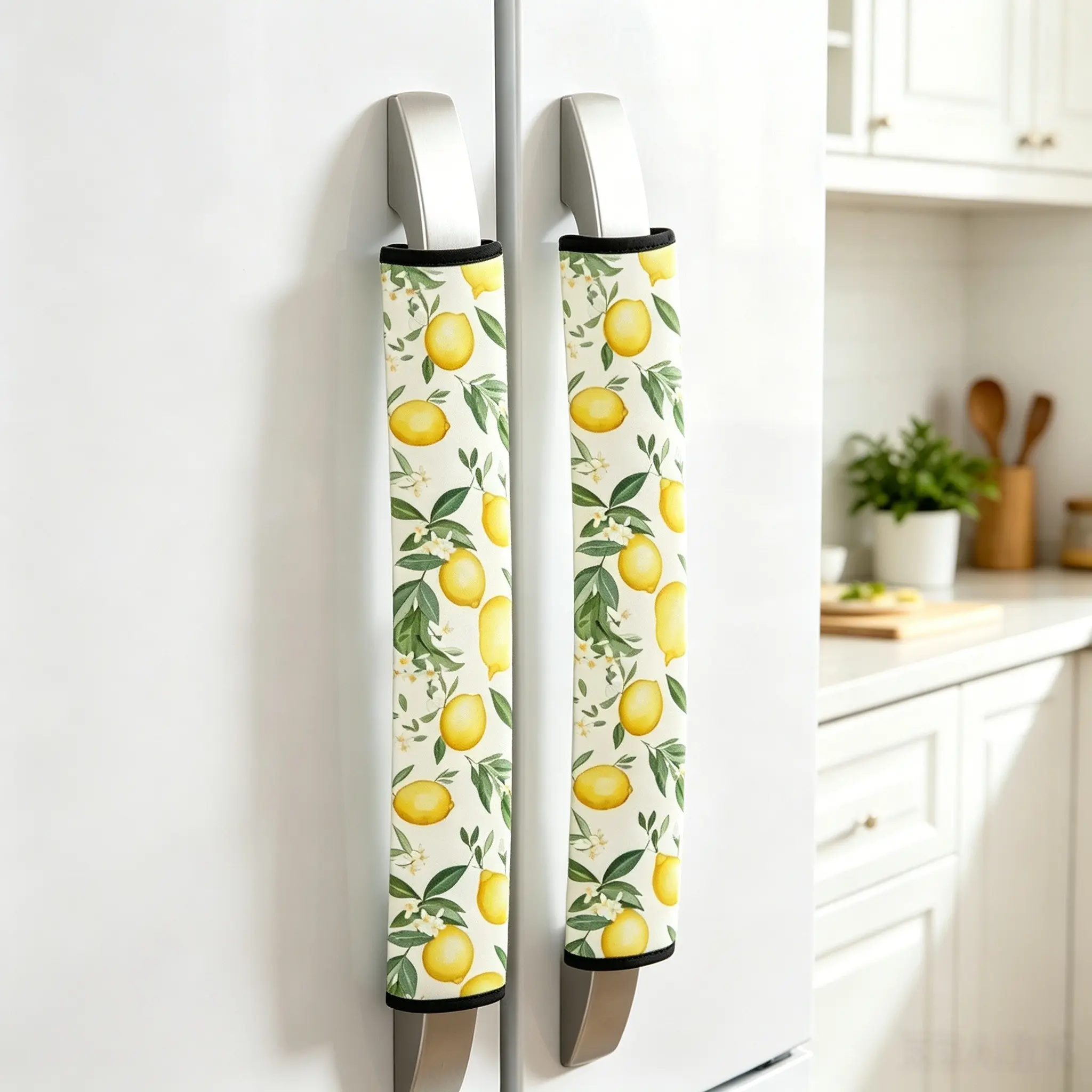 2pcs Microwave & Refrigerator Handle Covers Set, Dustproof Cover, Household Dust Cover, Lemon Theme Design, Suitable for Fridge, Microwave, Oven, Dishwasher, Protector Cover, C26030220