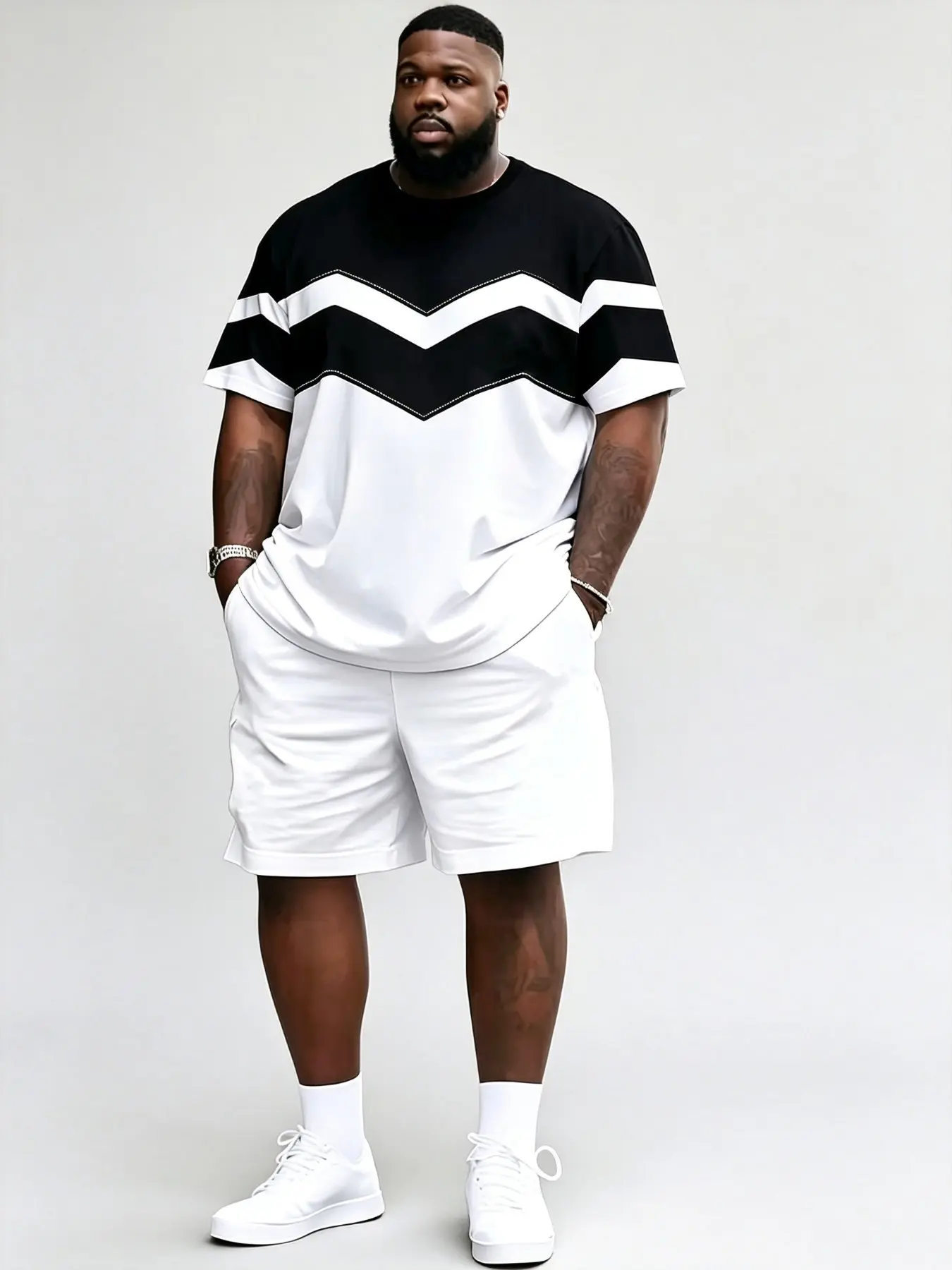 Men's 3D Printed Set, Short Sleeve T-Shirt & Fashion Shorts, Loose-Fitting, All Seasons, Casual Style, Plus Size