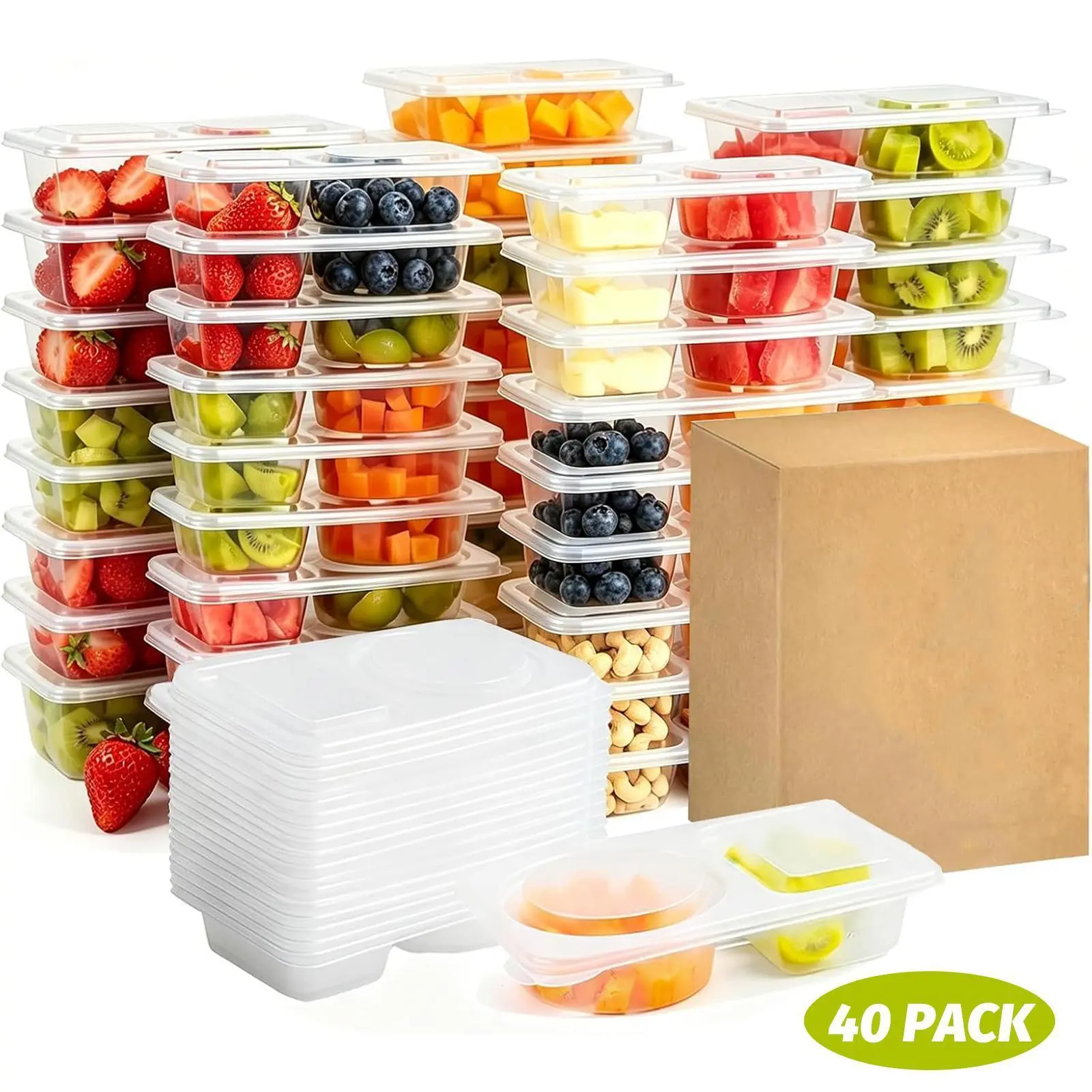 Hot Deal 20Pcs 40Pcs Double Compartment Snack Containers with Lids Reusable Leak-Proof Dipping Containers Round Square Disposable Sauce Containers For Takeaway