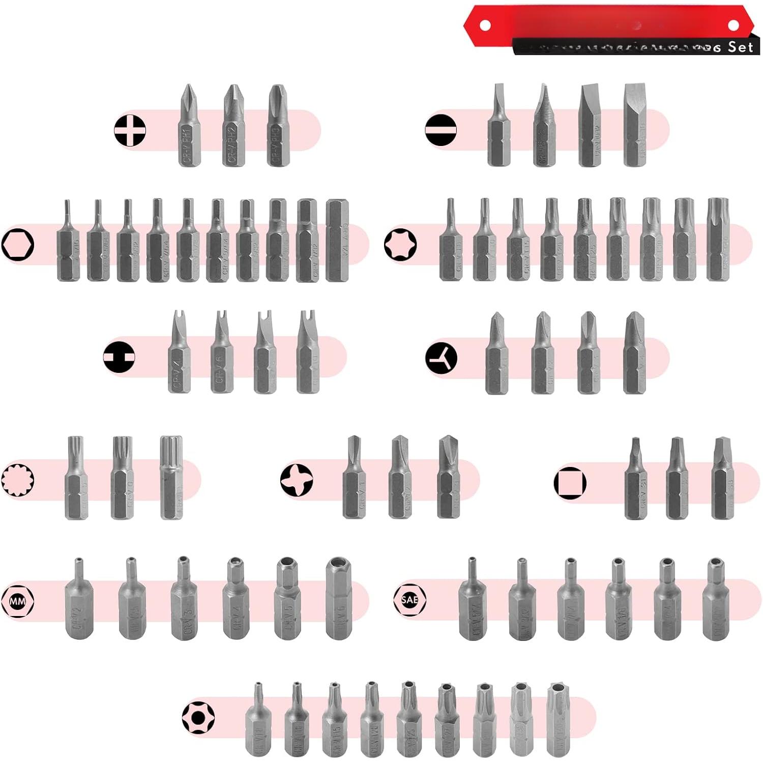 208-Pc Master  Bit Set, 1/4" Hex Shank  Bits, Nut Driver and  Bit Set