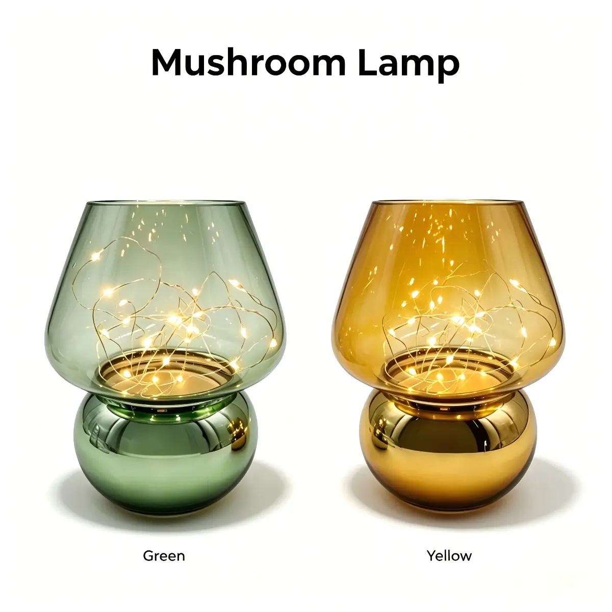 Mushroom Glass Fairy Light Battery Operated Table Lamp, Warm Firefly String Lights Decor Lamp, Amber & Green Glass Bedside Night Light for Bedroom Decor, Birthday Holiday Gift for Girls Women, Battery Powered (Batteries Not