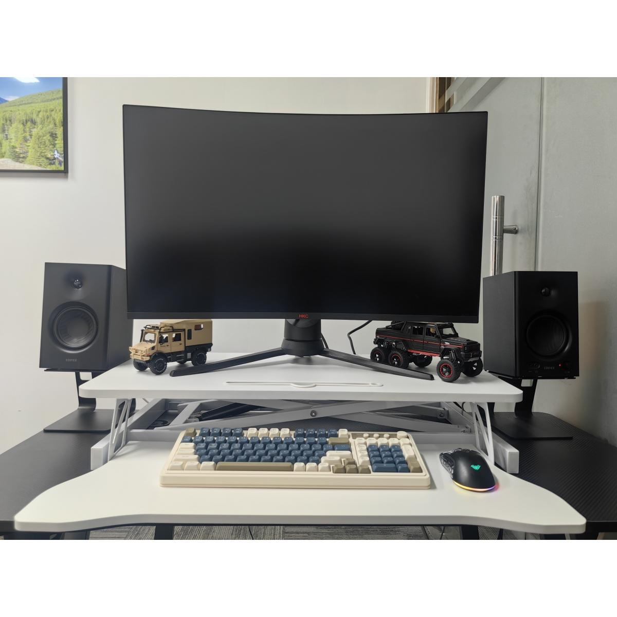 32 Inch Desk Converter, Height Adjustable Sit to Stand Riser, Dual Monitor and Laptop Workstation with Wide Keyboard Tray ( BLACK )