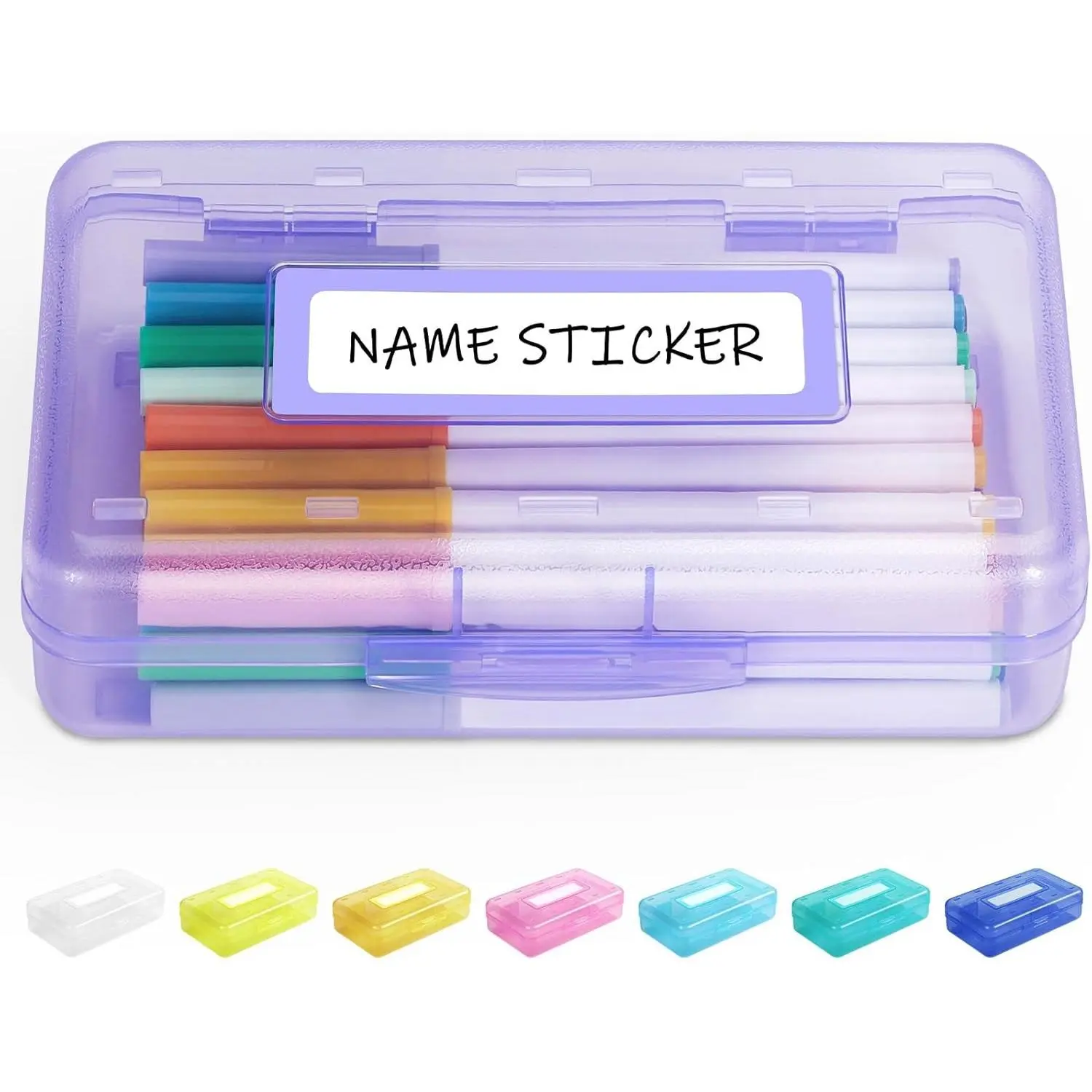 Large Hard Pencil Case Organizer for Girls and Boys - Clear Plastic Crayon Box with Personalized Sticker, Colored Marker Organizer, Small Plastic Containers/Bins with Lids, Art Supply Storage CaseGift