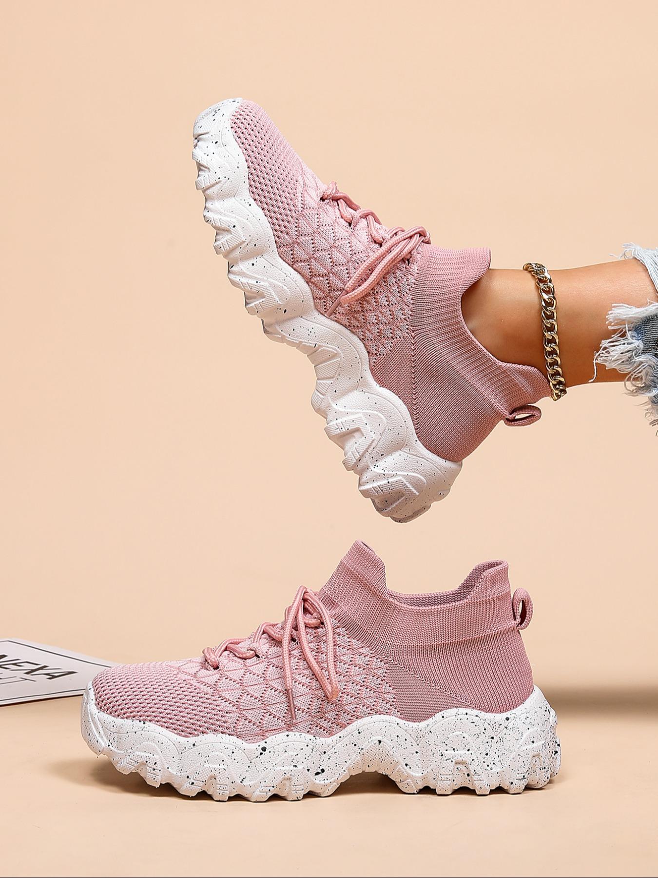 Women's Fashionable Lace Up Low Top Sneakers, Casual Comfortable Breathable Knitted Running Shoes, All-match Basic Shoes for Daily Wear