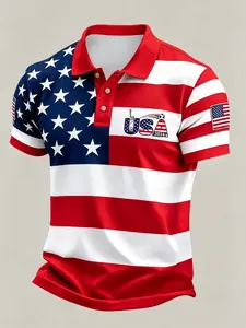 Men's Comfortable Breathable Us Flag Design Short Sleeve Shirt, Casual Fitted All-Over Print, Ideal for Daily Wear and Gifts