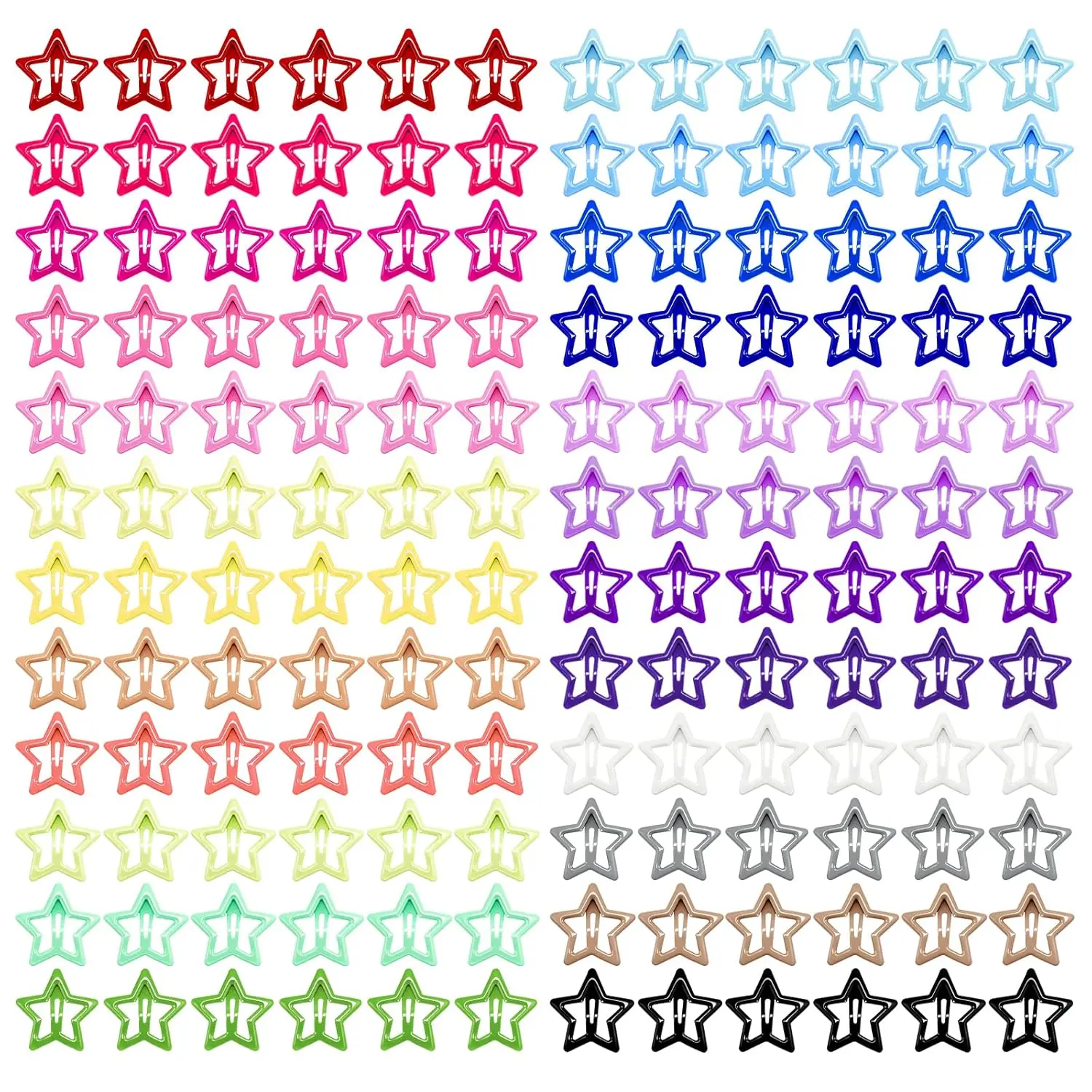144 Pcs 1.2'' Star Hair Clips - 24 Colors Metal Non-Slip Snap Hair Clips, Colorful Star Clips, Stars Hair Barrettes for Women and Girls