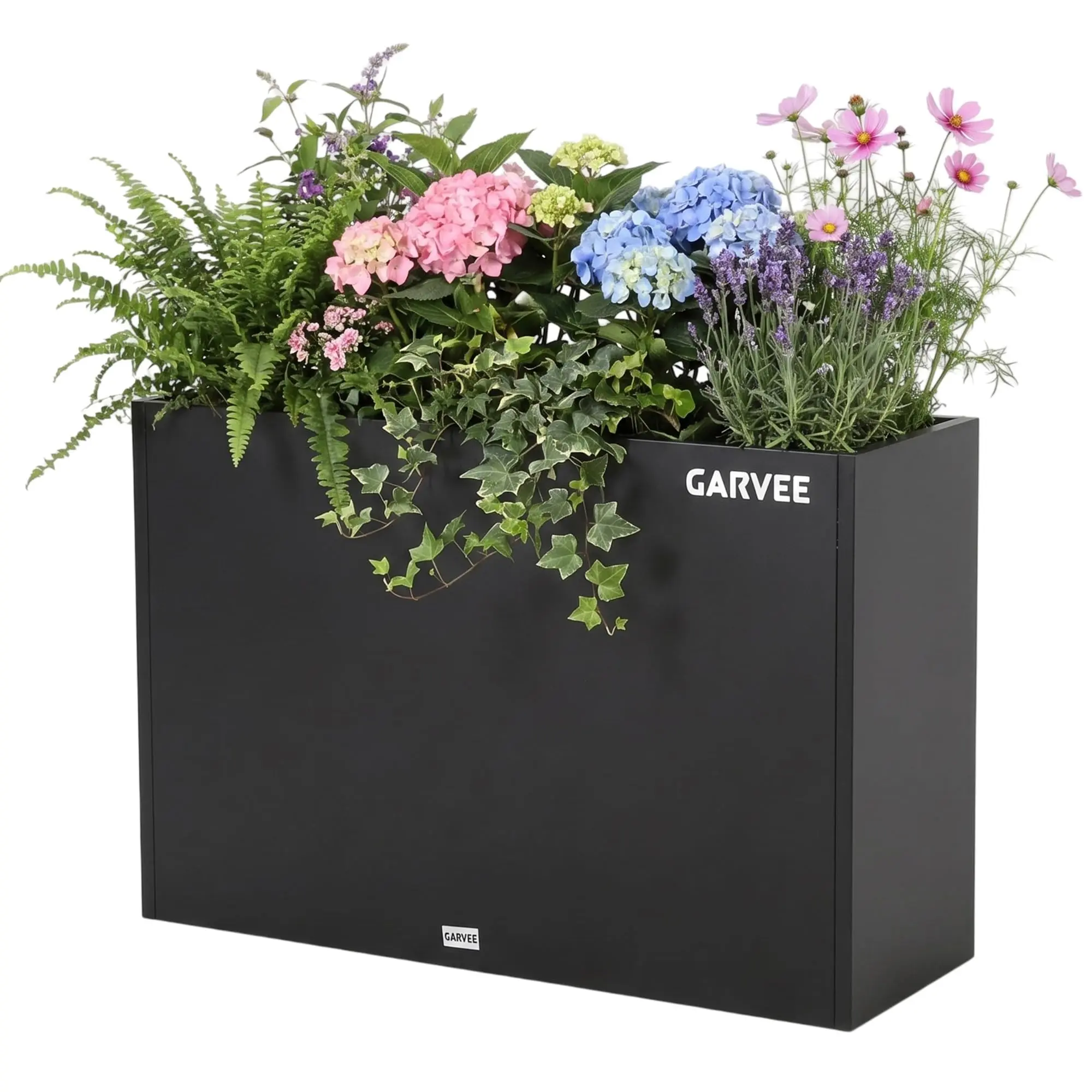 Heavy Duty Metal Raised Planter Box for Outdoor Patio Garden, Rectangular Black Iron Flower Bed Trough with Drainage Holes & Adjustable Shelf, Weatherproof Raised Garden Bed Container for Herbs Vegetables
