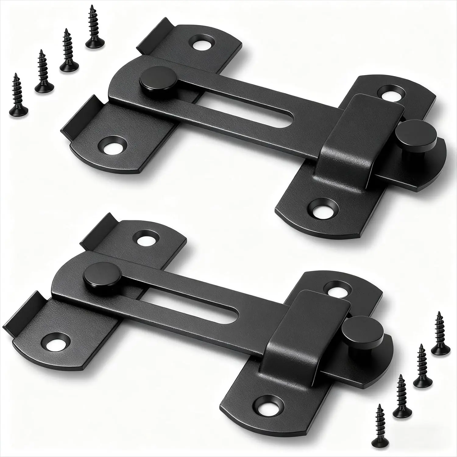 2 Pack Black Barn Door Lock,  4-Inch​​ Sliding Barn Door Latch with Easy Installation, Rust & Scratch-Resistant, Door Latches Hardware for Barn, Bathroom, Garage, Cabinet