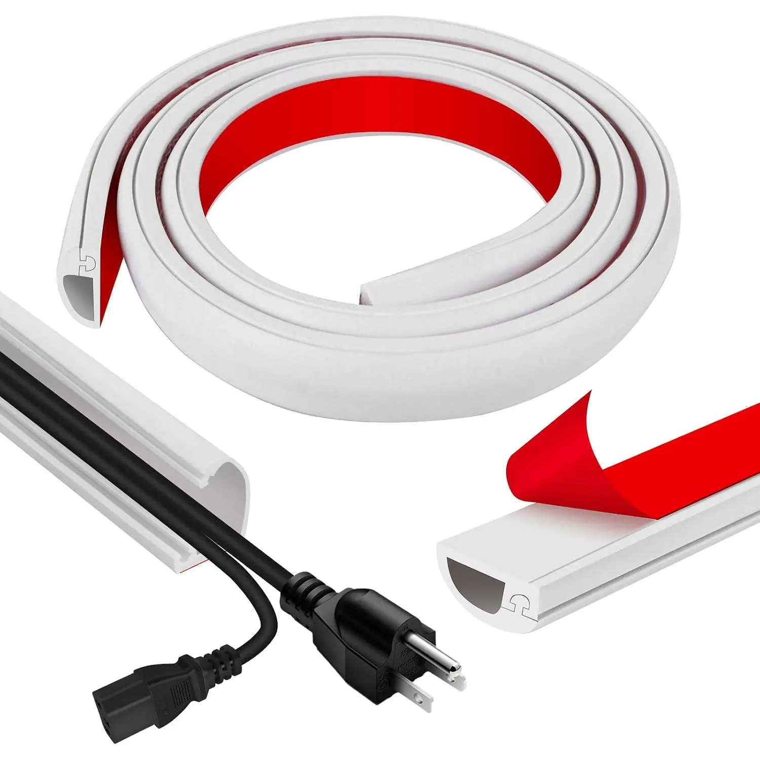 Cord Wall Cover, 39in Self-Adhesive Wire Covers for Cords  Wall, Extension  Hider for Floor, Mounted Tv,  and Office Cavity 0.63" Wx0.31 H (White)