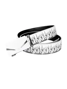 Demon’s Eye Trendy Automatic Buckle Belt for Youth, Street Fashion, Unique Design, Graffiti Art, Fire Pattern, Full Card Slot, Waist Belt.