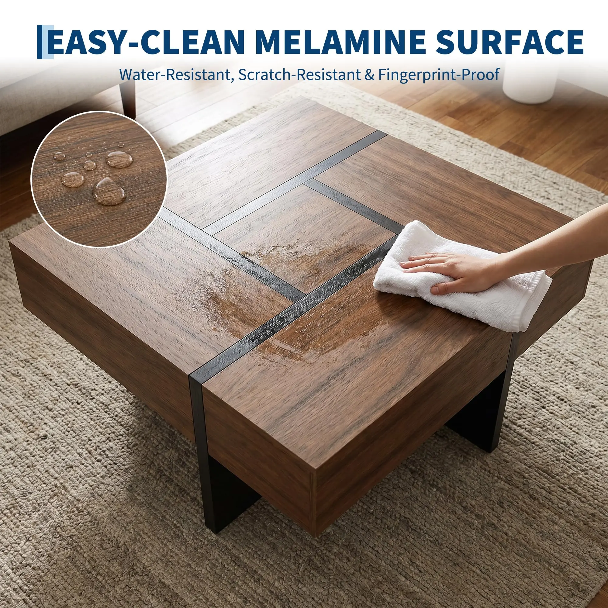 Mid-Century Modern Expandable Coffee Table with Sliding Top - Center Table w/ Hidden Storage Compartment, Wood Cocktail/Tea Table for Living Room & Small Spaces