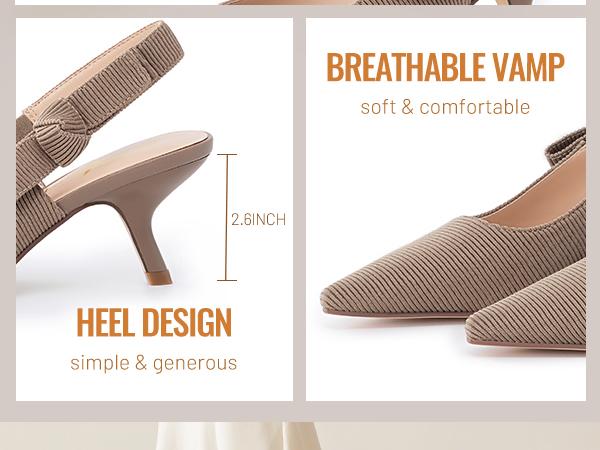 Athlefit Women's Slingback Kitten Heels Closed Pointed Toe Bowknot Pumps Dress Shoes for Work Wedding Dancing Party Footwear Girl