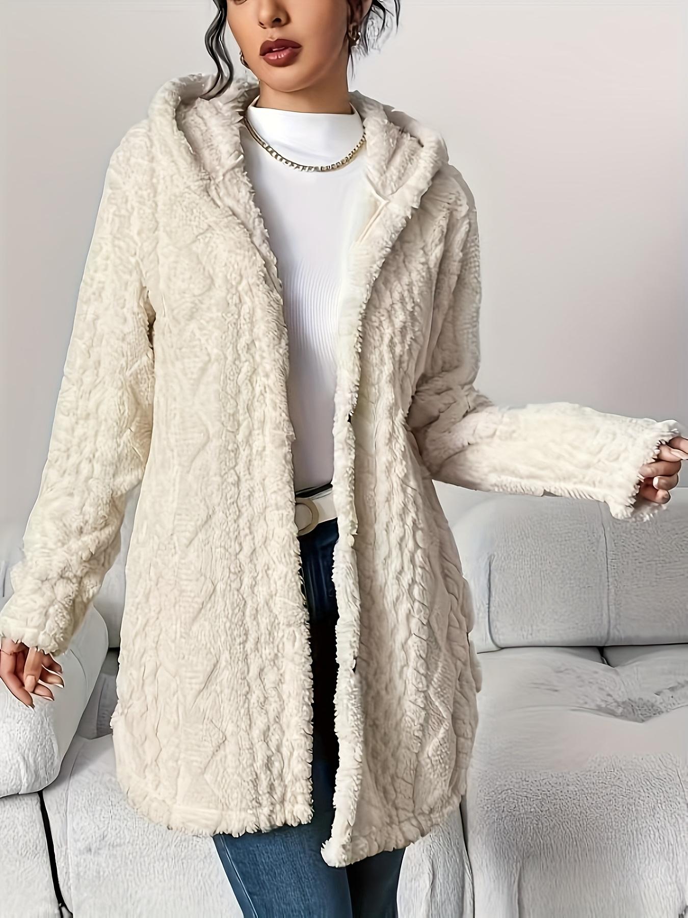 Women's Solid Color Fuzzy Knit Hooded Jacket Coats, Casual Long Sleeve Outerwear for Daily Wear, Ladies Clothes for All Seasons, Winter Womenswear
