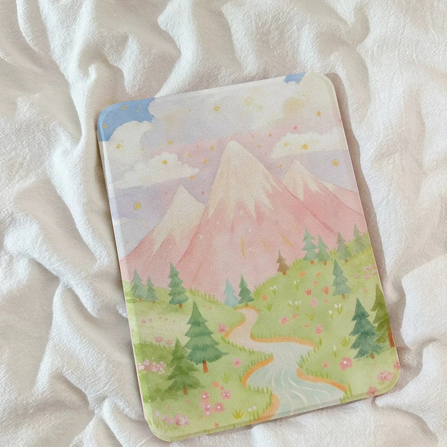1pc Watercolor Mountain Forest Wildflower Print Acrylic 360° Rotatable Tablet Case, Adjustable Stand & Pencil Holder, for iPad 10.2(7/8/9 Gen), Air3/10.5, iPad10/11, iPad5/6/Pro9.7, Air1/Air2, Air4/Air5/Pro11 inch