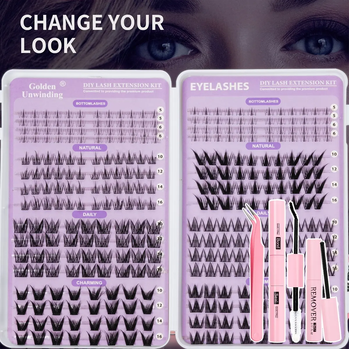 DIY False Lash Extensions, Natural Look with Dense D Curl, Mixed Length, Recyclable, Suitable for Various Makeup Styles, Home Use