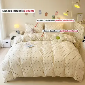 Polka Dot Pattern Printed Bedding Set, 3-Count Set Including Duvet Cover and Pillowcase without Filler, Soft, Comfortable Decorative Bedding Set for Home Bedroom