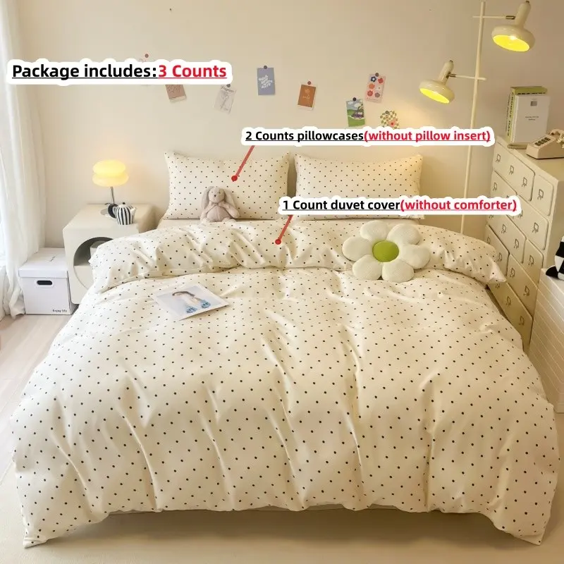 Polka Dot Pattern Printed Bedding Set, 3-Count Set Including Duvet Cover and Pillowcase without Filler, Soft, Comfortable Decorative Bedding Set for Home Bedroom, Comfy Bedding Sets