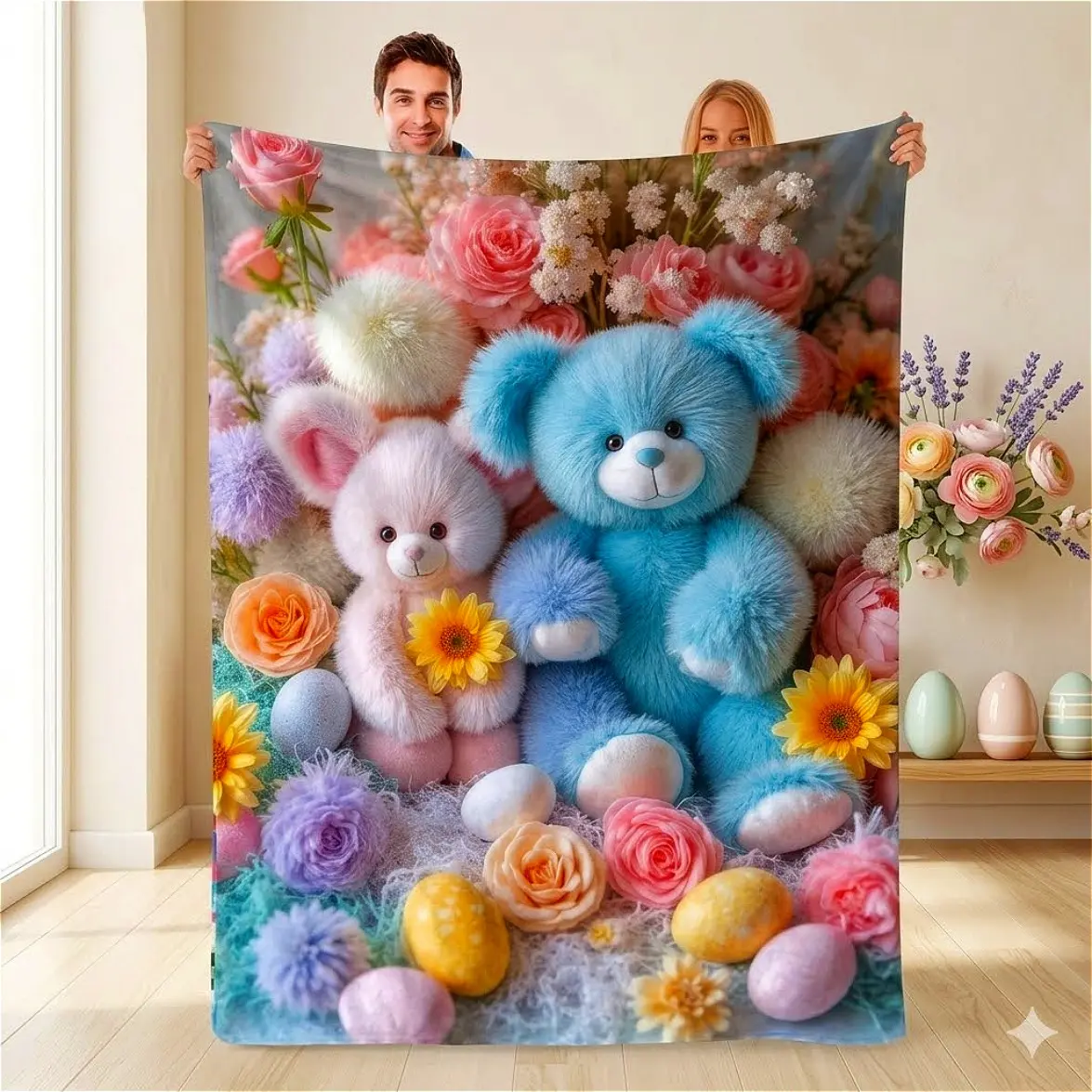 Love Bear Premium Flannel Blanket - Soft Cozy Aesthetic Teddy Bear Throw Blanket, All Season Washable Cover for Sofa Couch Bed, Cute Home Décor Gift