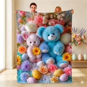 Love Bear Premium Flannel Blanket - Soft Cozy Aesthetic Teddy Bear Throw Blanket, All Season Washable Cover for Sofa Couch Bed, Cute Home Décor Gift