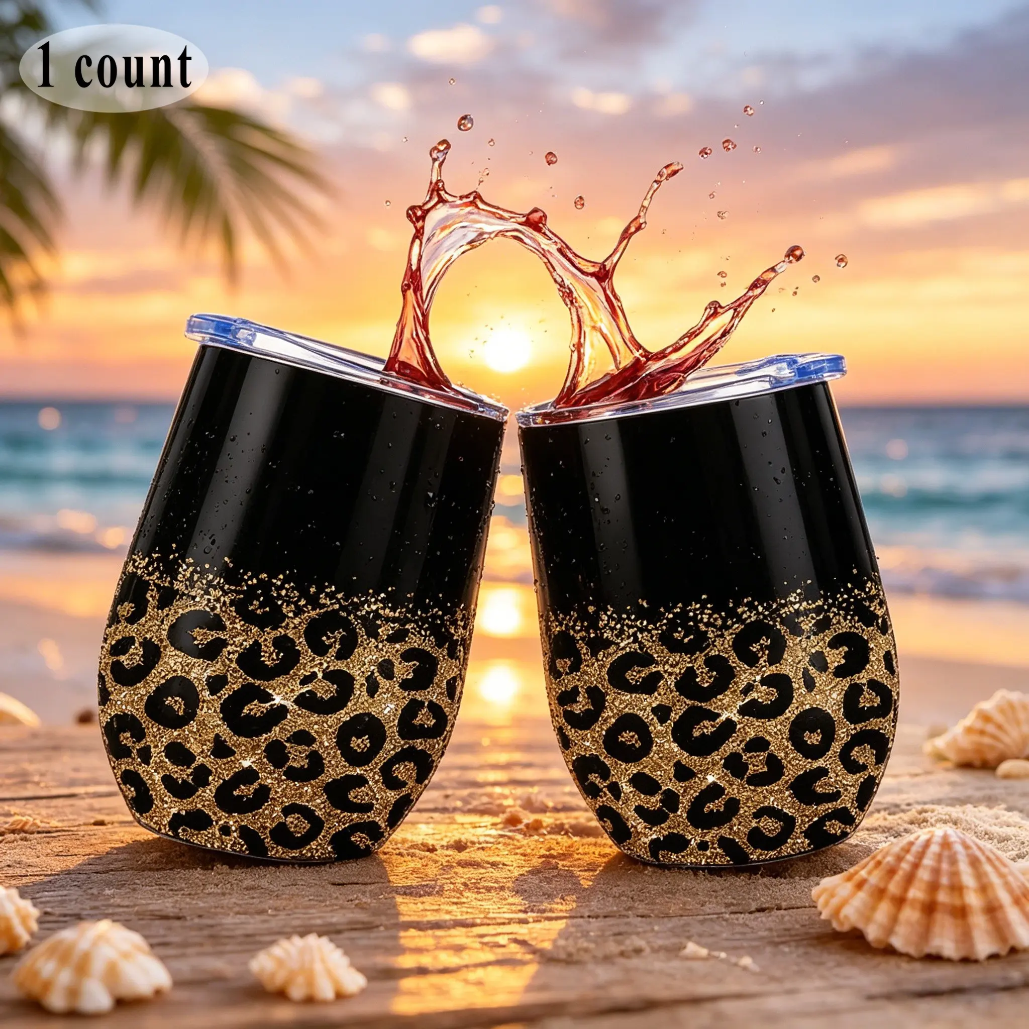 1pc/12oz/350ml/Vacuum Insulated Wine Tumbler,Stainless Steel Wine Cup With Lid,Double Wall Travel Coffee Mug,Dazzling Gold Glitter Leopard Print Animal Pattern, A Glamorous Home Interior Decor Accent, Perfect Holiday Gift