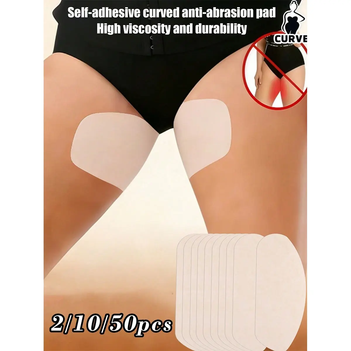 2/10/50 Pack Thigh Chafe Pads and Stickers, Non-Woven Fabric, Invisible Comfortable, Skin-Friendly, Ideal for Dresses, Shorts, Skirts