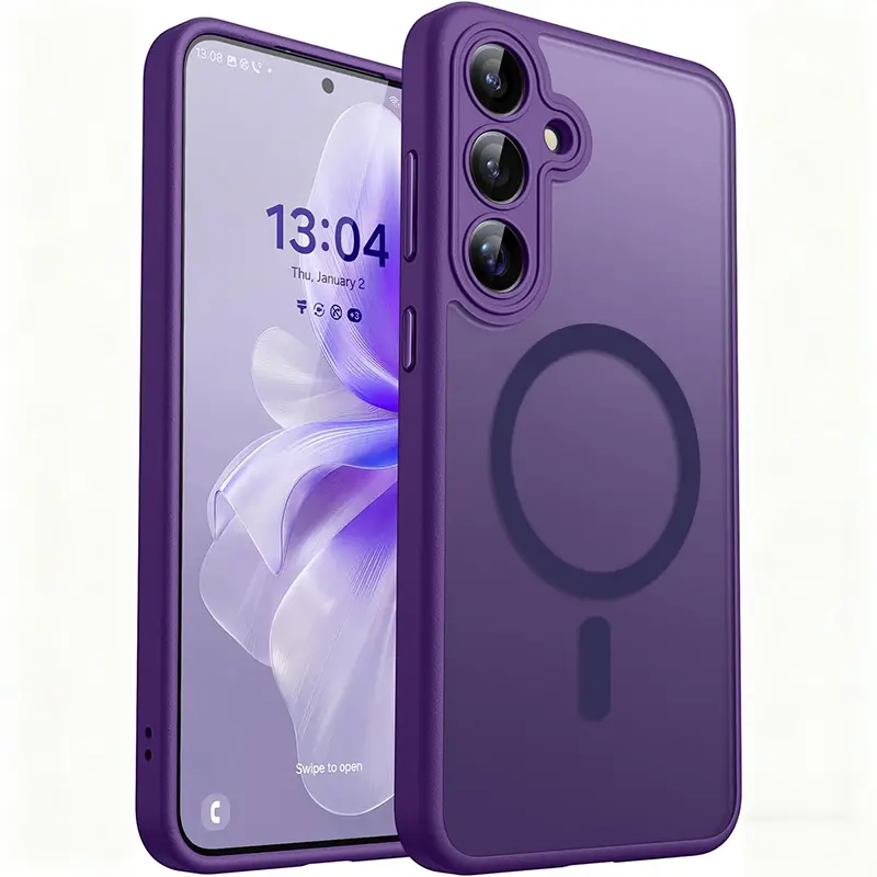 A Premium Matte Translucent Magnetic Wireless Charging Phone Case Designed for Samsung S26 Series, Including Models Like S26 Ultra, S25 FE, S25 Edge, S25 S24 S23 Ultra, And Others. It Comes with a Camera Lens Protector And a Sturdy Hard PC Protective Case
