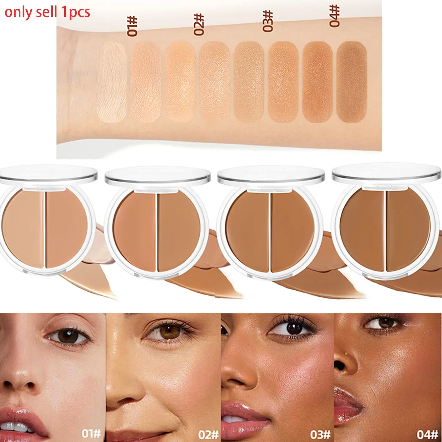 Dual Tone Foundation Concealer Palette, Wheat Color Brightening, Natural Finish, Long-Lasting, Non-Shedding, Moisturizing, Smooth Application