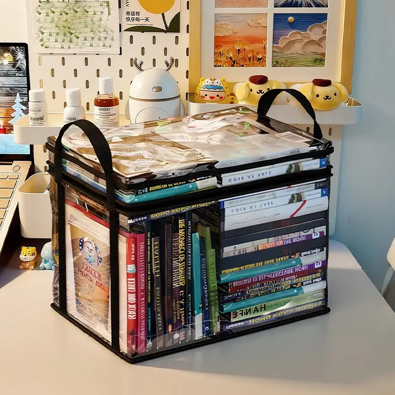 Large Capacity Book Storage Box, Transparent Waterproof Schoolbag for Textbooks, Home Use Student Book Organization Box, Classroom & Household Used Book Organizer