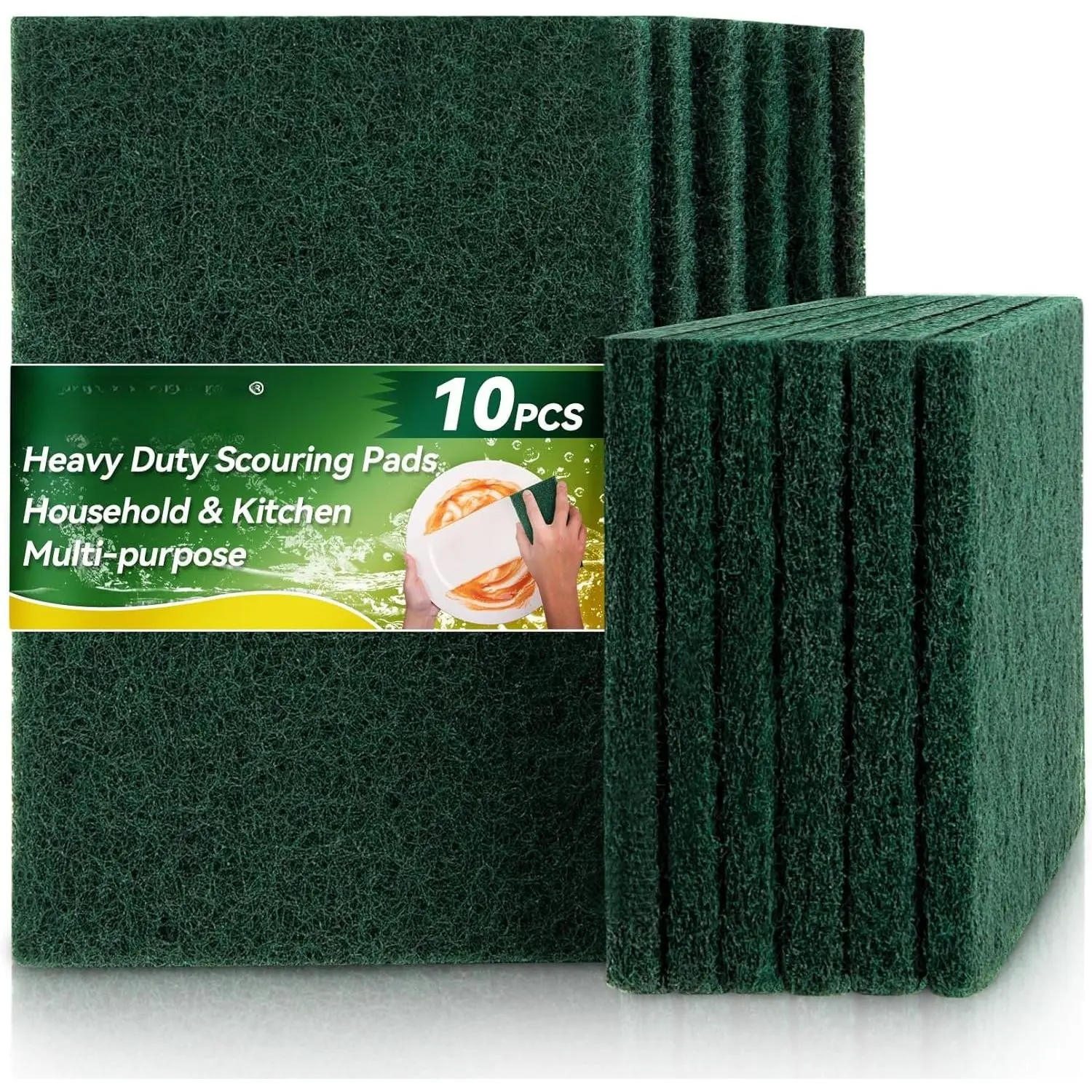 Heavy Duty Scouring Pad - 10 count Scouring Pads for Heavy Duty Cleaning Scrubbing Pads for Kitchen Bathroom Household Cleaning Dish  Scrub Sponges for Oven Barbecue Grill Bathtub