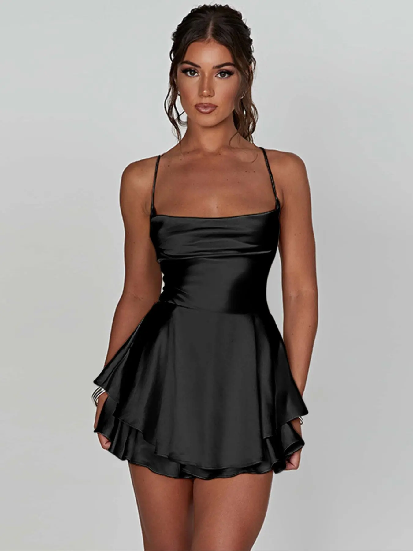 satin solid cowl neck cami dress Solid Satin Cowl Neck Cami Mini Dress
