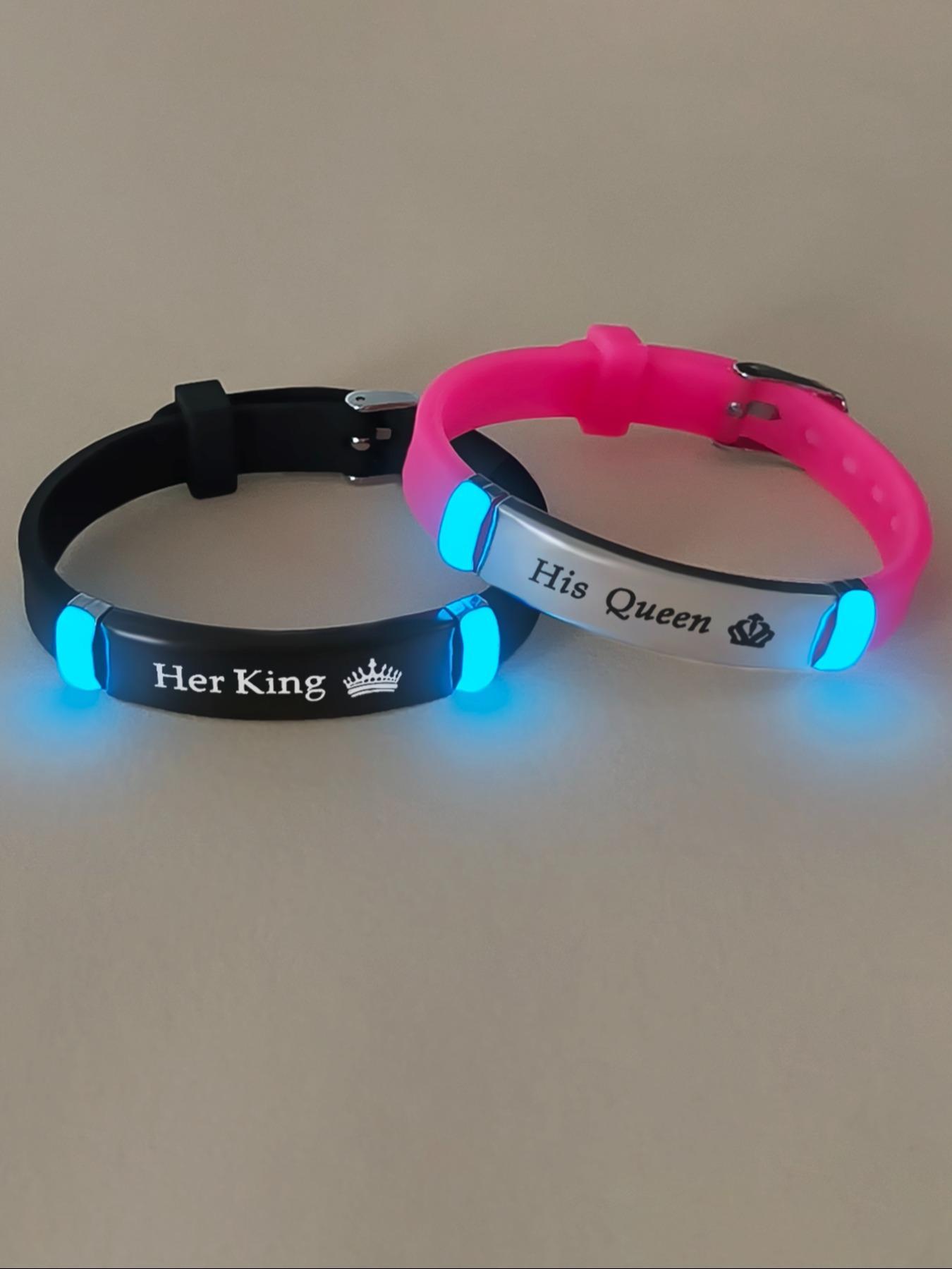 Couple Crown Pattern Luminous Couple Bracelet Set, Fashionable Glow in The Dark Bracelet for Women & Men, Trendy All-match & Exquisite Jewelry for Birthday Gift, Fashion Accessory