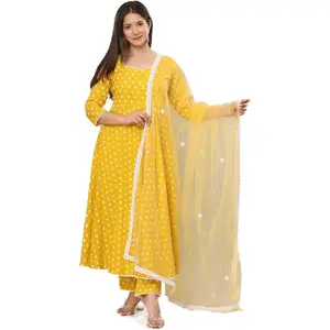 Women's  Anarkali Kurta with Pants and Dupatta
