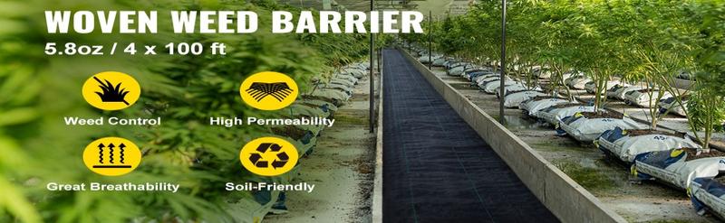 GARVEE Woven Landscape Fabric 5.8oz, GARVEE 4 x 100FT Weed Fabric Barrier, Double Layer, Garden Fabric Weed Barrier, Weed Control Fabric Ground Cover, Gardening Mat for Garden Beds, Landscaping