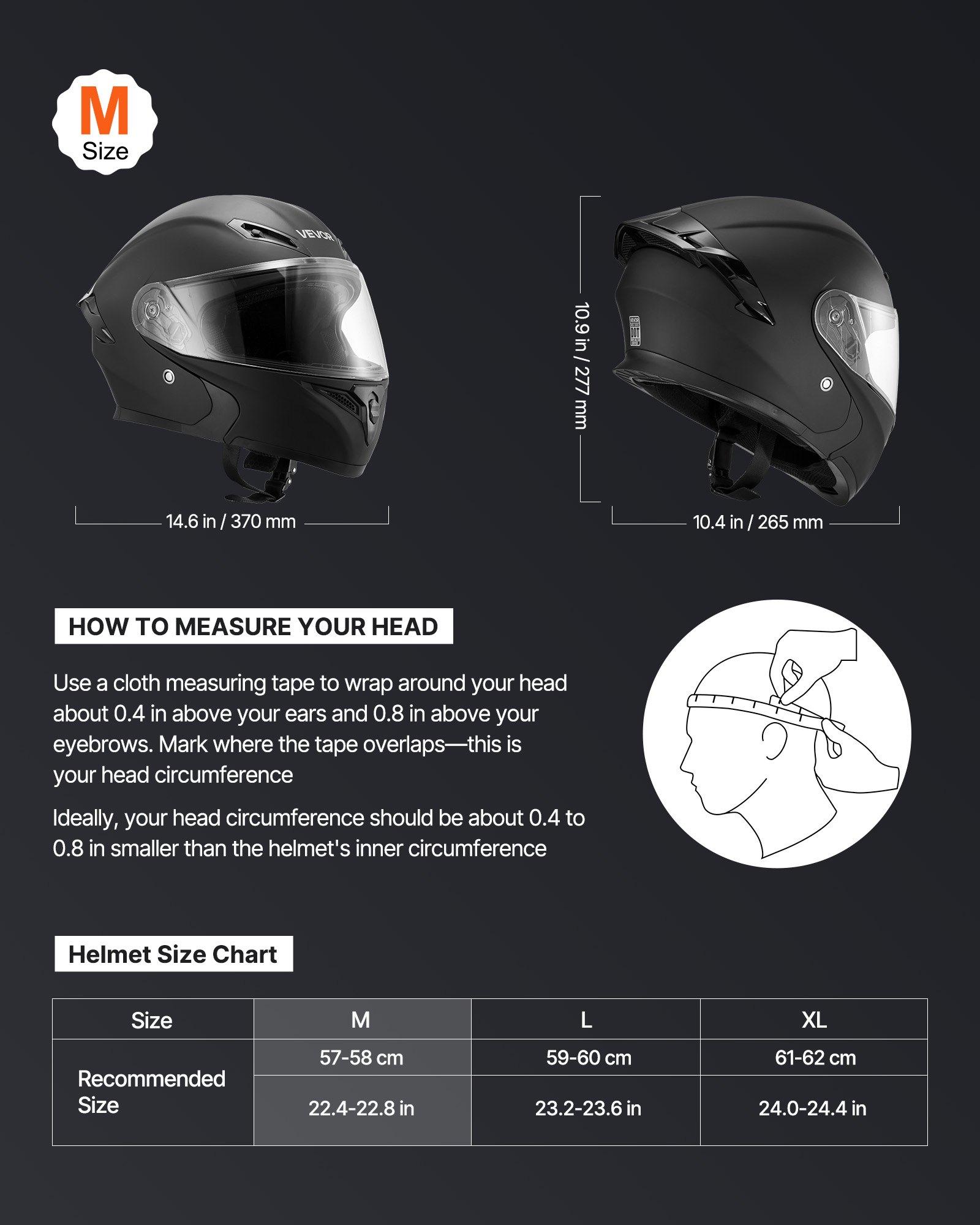 VEVOR Motorcycle Helmet, Modular, Adult Motocross Dirt Bike Helmet with Large Clear Visor, Comfortable Motorbike Racing Street with Detachable Liner for Men & Women, DOT Approved, (Matte Black, M), Abs Shell