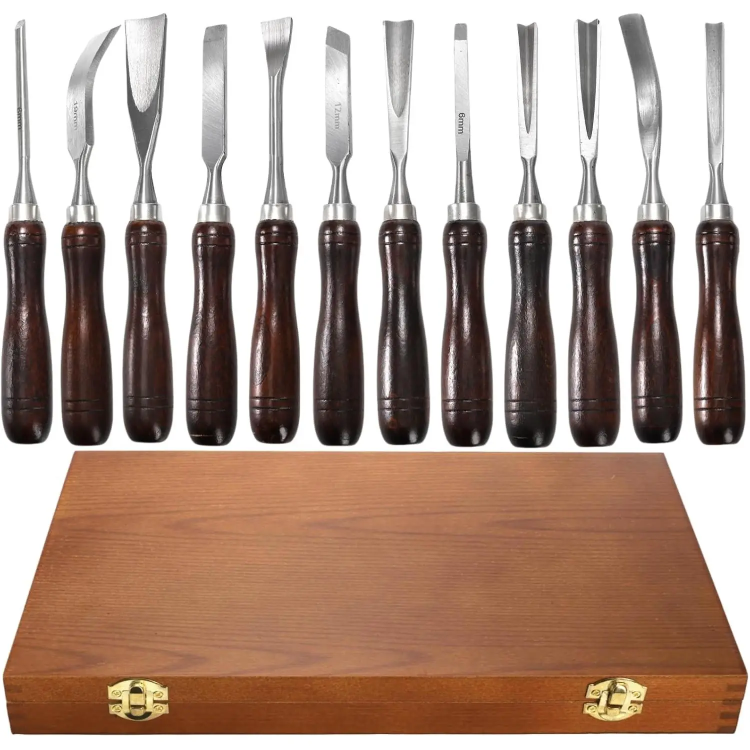 12 Pieces Wood Chisel Set, Woodworking Carving with Wooden Box