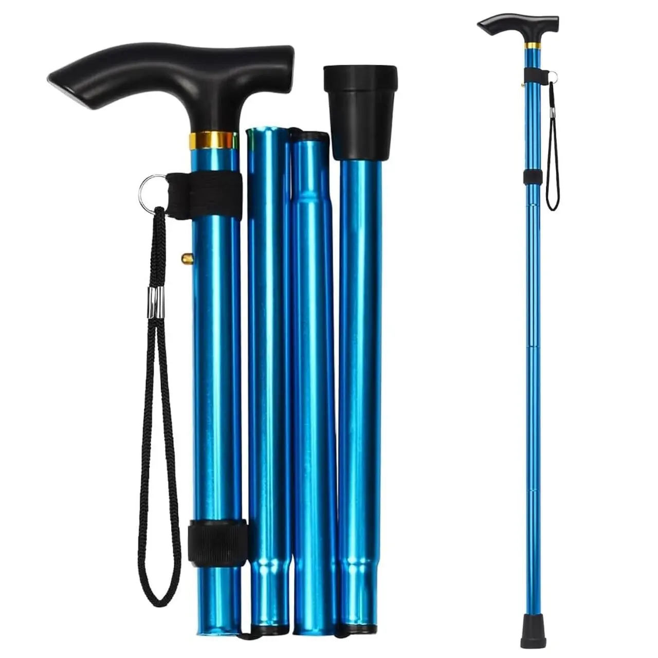 Adjustable Folding Walking Cane for Men & Women, Portable Lightweight Design, Five-Tier Height Adjustment, Ideal for Elderly Balance Support