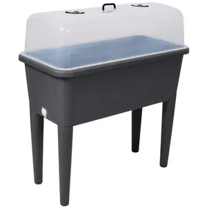 Dark Gray PP Plastic 30"L*14.5"W*32.25"H Self-Watering Raised Planter Box, Greenhouse Lid Detachable Leg UV Frost Resistant Self Irrigation Garden Bed for Balcony Patio Vegetable Flower