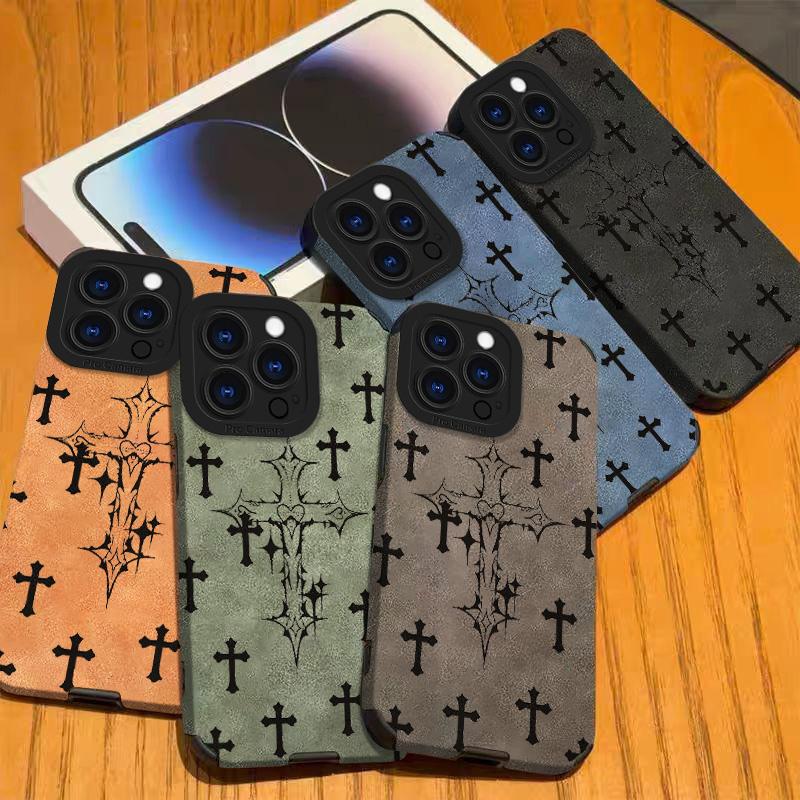 Black cross-patterned phone case, compatible with iPhone 17, Pro Max, Air 16, 16e, 15, 14, 13, 12, 11, Pro Max Plus, X, XS, MAX, XR, back cover.