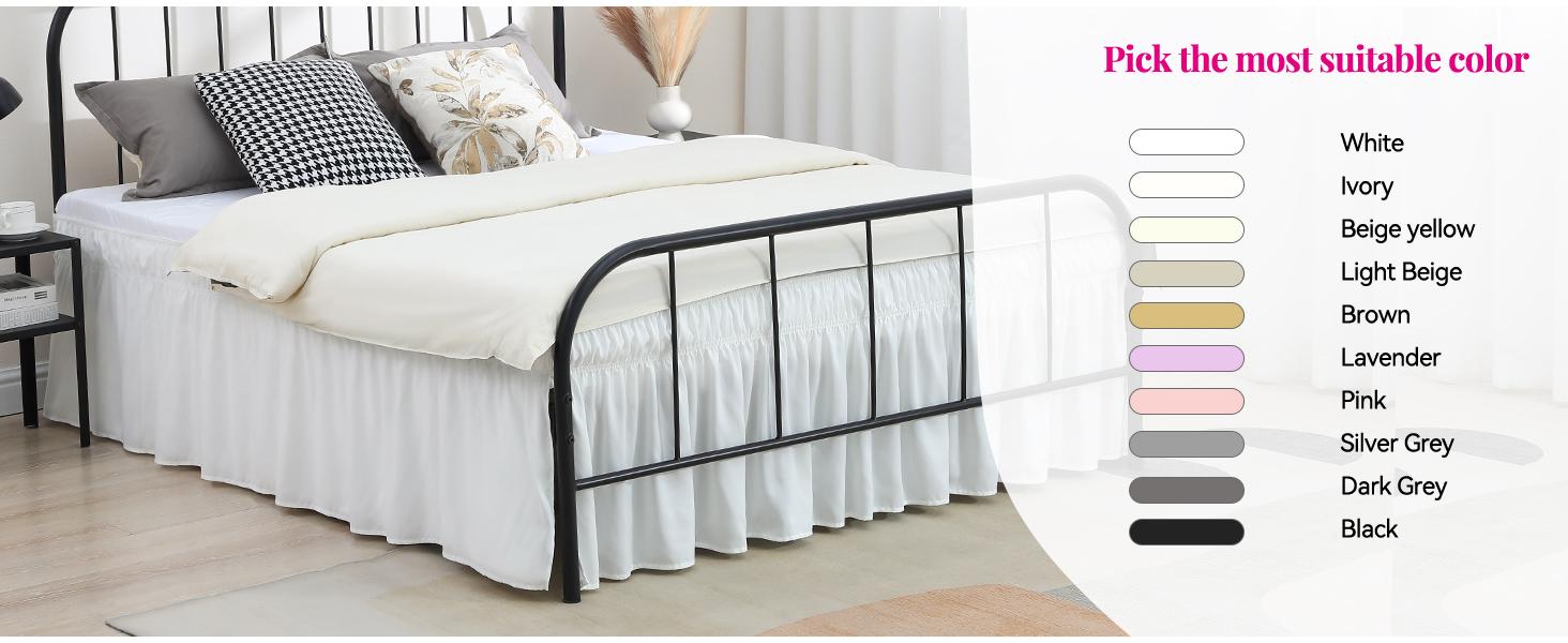 Light Grey Bed Skirt with Split Corners Queen Size 15 Inch Drop, Wrap Around Elastic Bedskirt, Dust Ruffle for Bed Base Machine Washable Easy to Install Bed Skirts