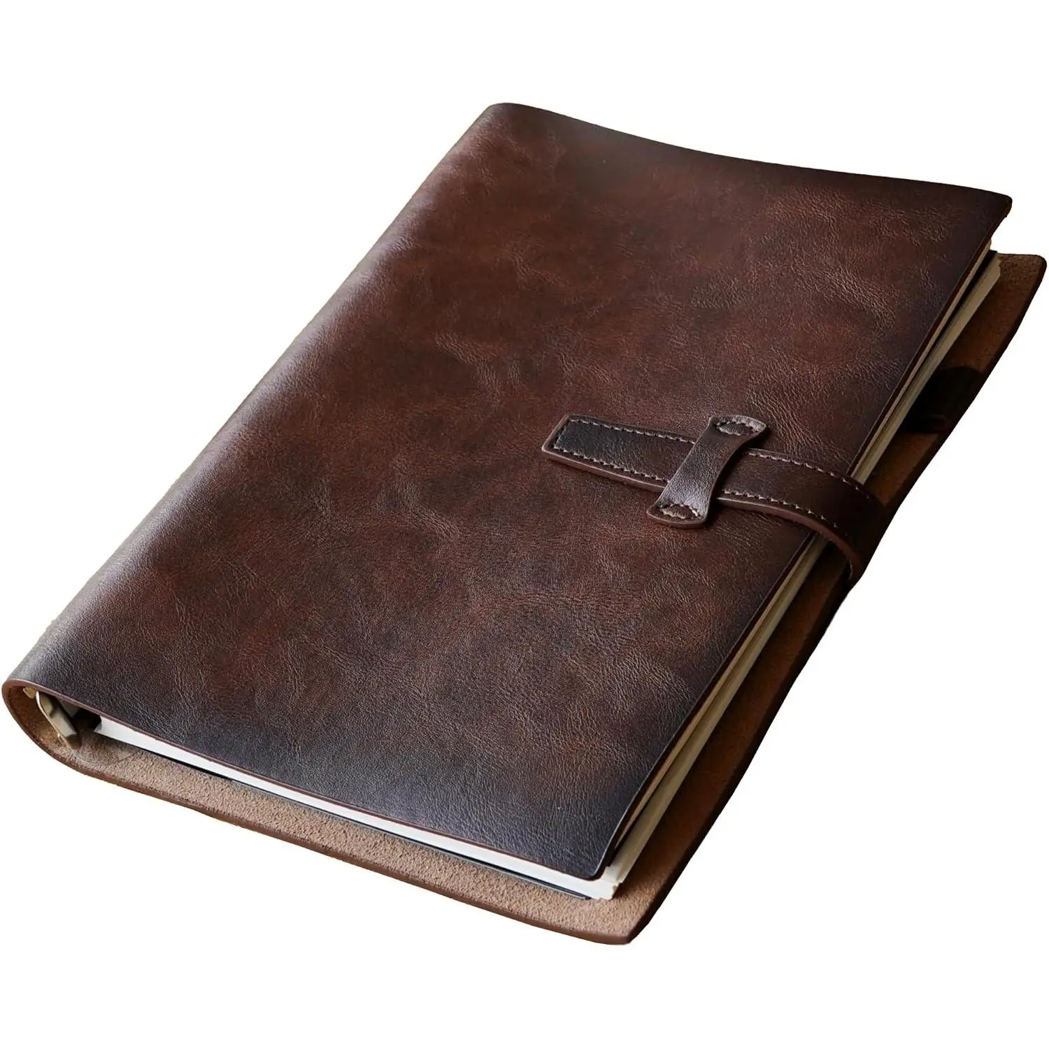 Refillable A5 Leather Binder Notebook, Reusable Leather Journal, Vintage Organizer with 6-Ring Metal Binder, 120 Pages Lined Paper & Pocket, for Writers Business Work Study College and Daily