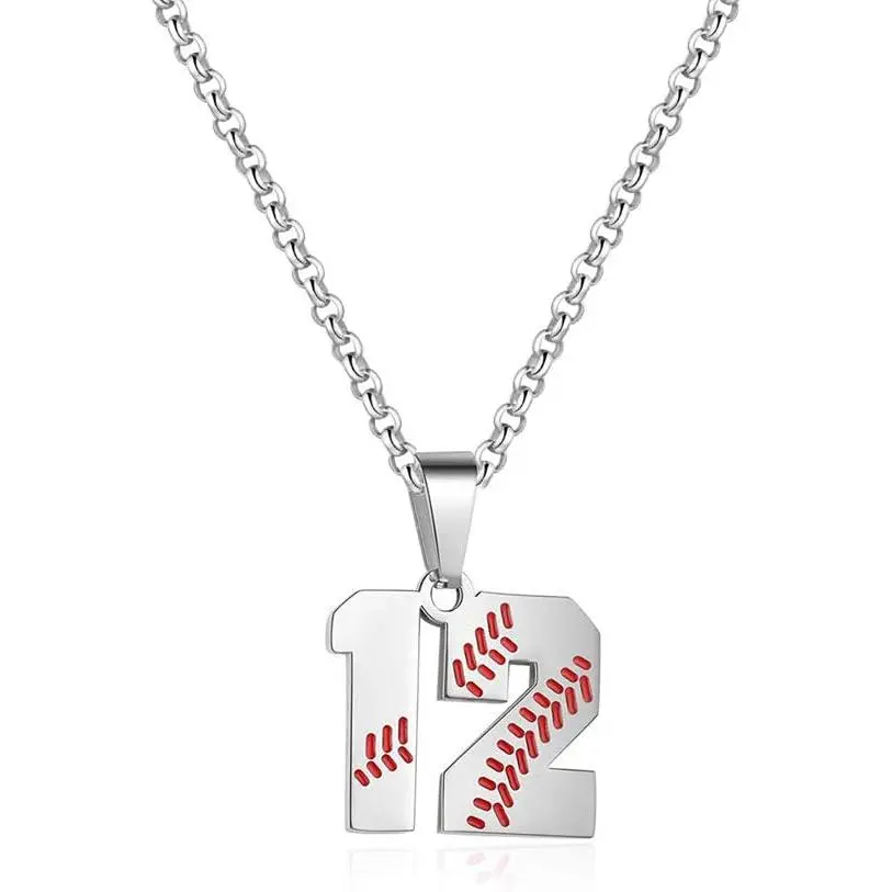 Baseball Number Necklace for Men, Sporty Stainless Steel Pendant on 18+2 Inch Chain, Inspirational Gift for Players & Coaches with Pouch Bag, 18 Mm * 14 Mm, 2 Inch Extensions, Inspiration For Athletes, Male, Modern