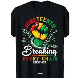 Juneteenth men's and women's same T-shirt 1865 Freedom Memorial Creative Printed Top, men's short-sleeved T-shirt, daily casual holiday street clothing, comfortable multi-color loose round neck black T-shirt, Father's Day men's gift clothing