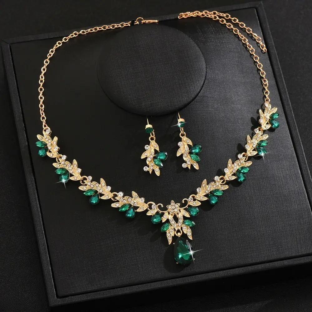 Crystal Necklace Earrings Jewelry Set, Bridal Wedding Formal Evening Party Set, Elegant Rhinestone Statement Set, Wedding Prom Costume Fashion Jewelry for Women