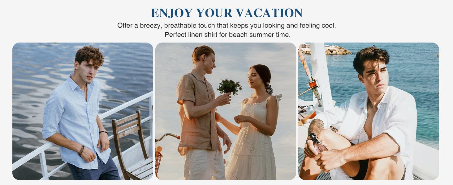 Alimens & Gentle Men's Linen Shirt Short Sleeve Button Down Shirt Wrinkle-Free Casual Vacation Beach Summer Alimens & Gentle Men's Linen Shirt Short Sleeve Button Down Shirt Wrinkle-Free Casual Vacation Beach Summer
