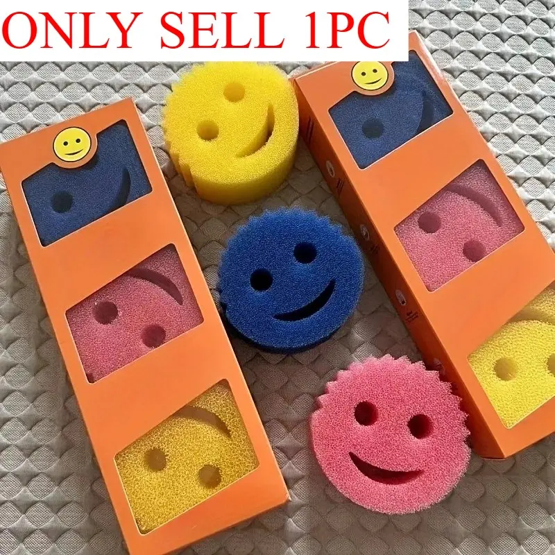 Colorful Sponge - Smiley Face Kitchen Cleaning Sponge, Durable Multi-Purpose Dish Sponge for Kitchen, Bathroom, Home, 1 Piece