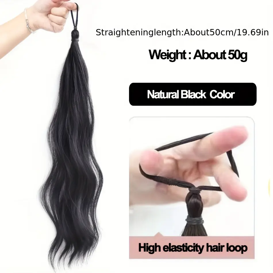 19.69inch High-Temperature Fiber Self-Winding Bun Hair Extension, 1Count of High-Quality Solid Color Fiber Ponytail with Hair Tie, a Must-Have for Hair Styling And Increasing Hair Volume