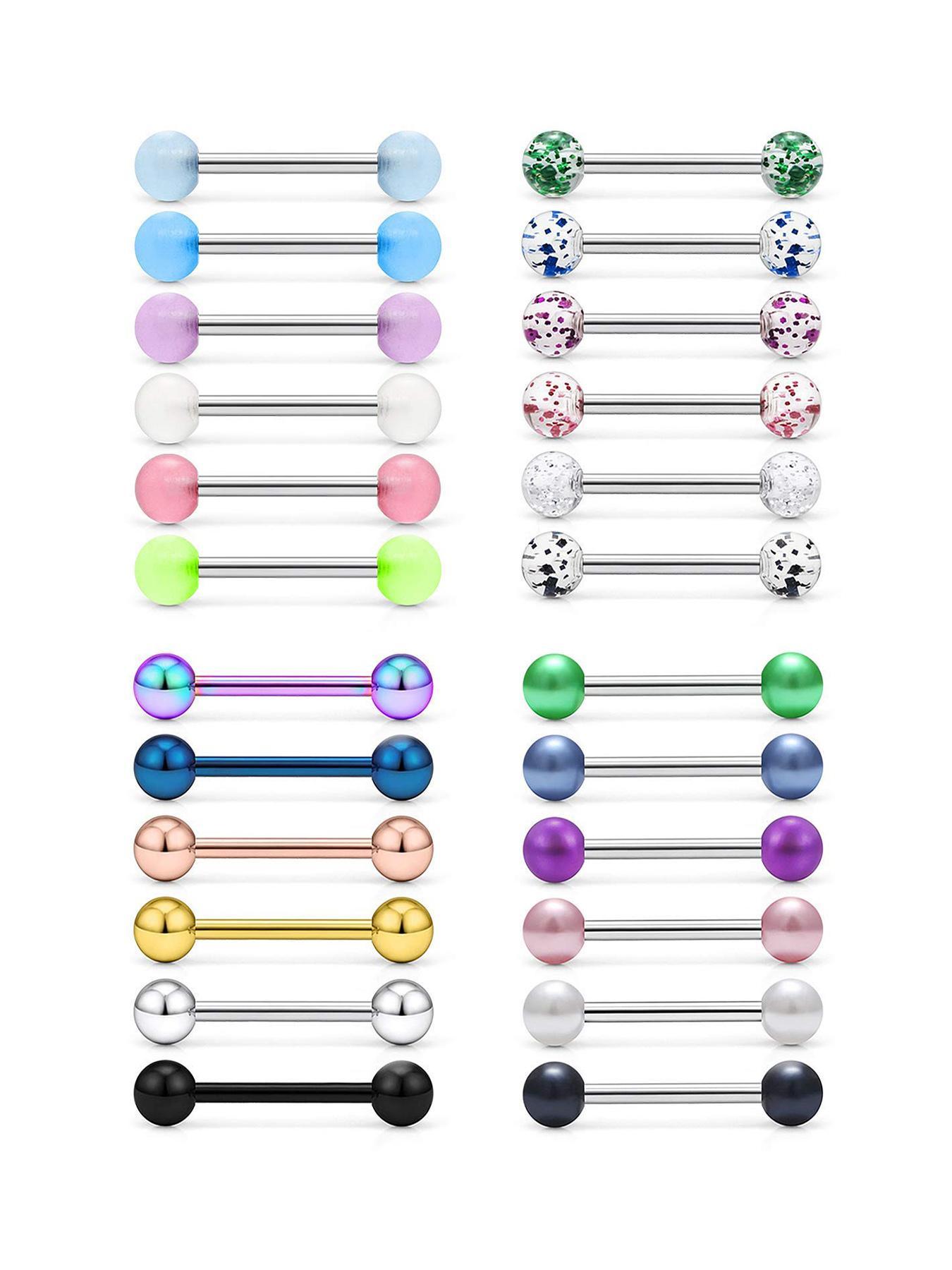 Simple Mixed Color Stainless Steel Barbell Bars Piercing Tongue Nail, 24pcs Body Piercing Kit Fashion Accessories for Both Men & Women for Daily Wear, Trendy All-match & Exquisite Jewelry for Birthday Gift